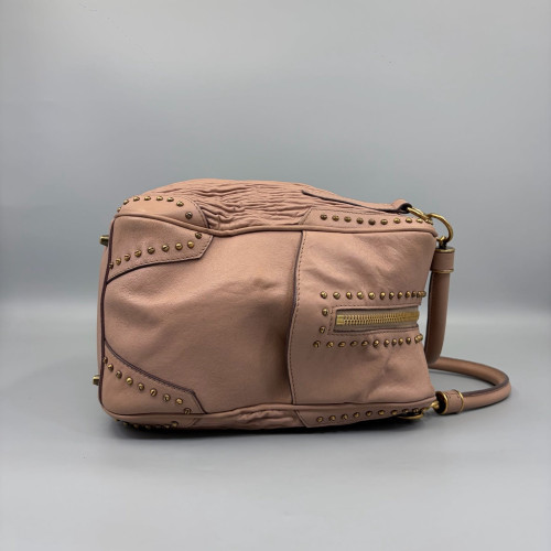 Burberry Studded Handbag Calfskin Crumpled Calfskin Light Tan