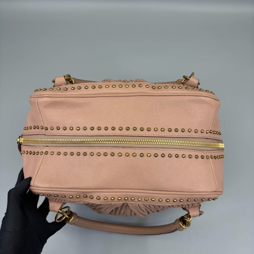 Burberry Studded Handbag Calfskin Crumpled Calfskin Light Tan