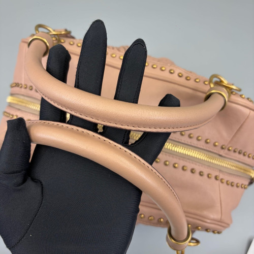 Burberry Studded Handbag Calfskin Crumpled Calfskin Light Tan