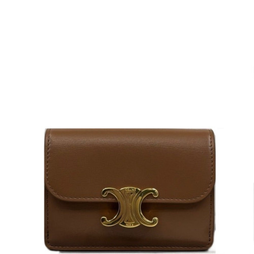 Celine Triomphe Flap Wallet Calfskin Brown