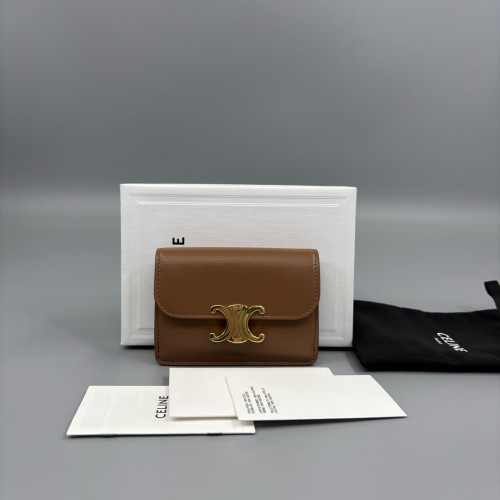 Celine Triomphe Flap Wallet Calfskin Brown