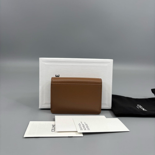 Celine Triomphe Flap Wallet Calfskin Brown