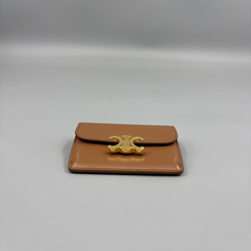 Celine Triomphe Flap Wallet Calfskin Brown