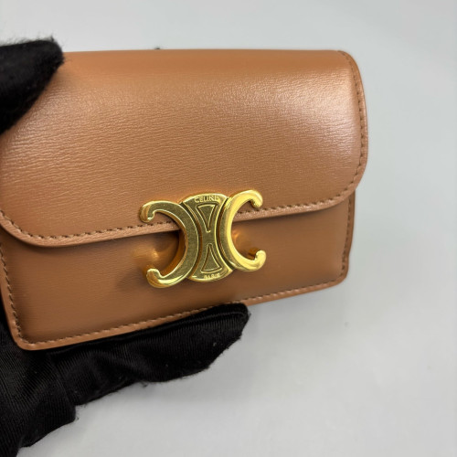 Celine Triomphe Flap Wallet Calfskin Brown