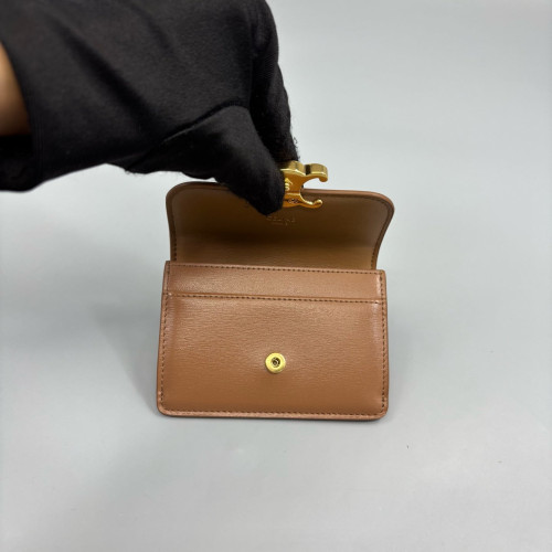 Celine Triomphe Flap Wallet Calfskin Brown