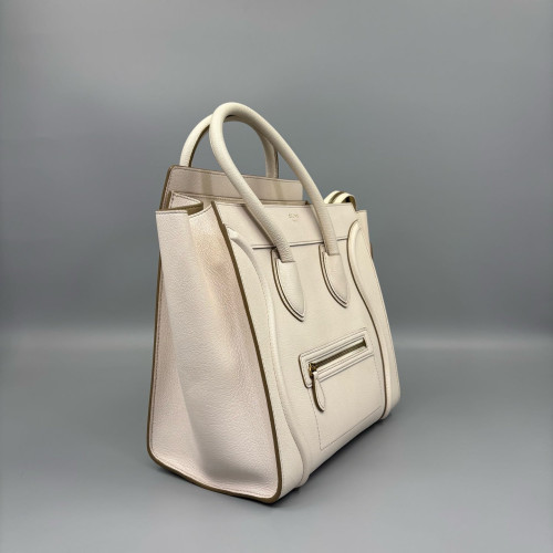 Celine Small Luggage Phantom Grained Calfskin White