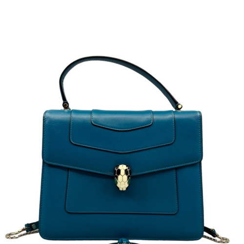 Bvlgari Large Serpenti Forever Top Handle Bag Calfskin Blue