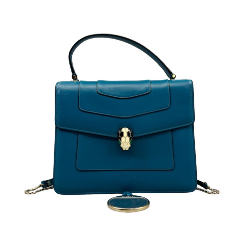 Bvlgari Large Serpenti Forever Top Handle Bag Calfskin Blue