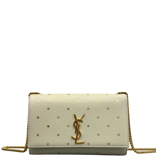 Yves Saint Laurent Print Medium Classic Kate Calfskin Beige Mystic White