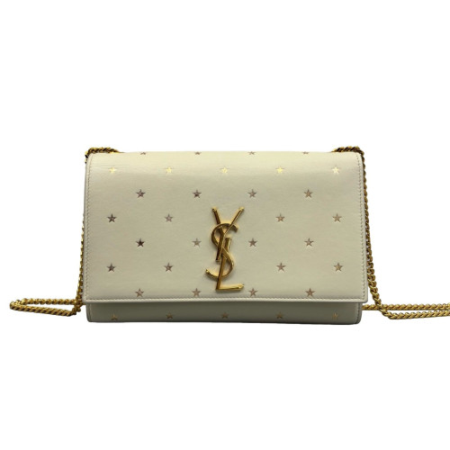 Yves Saint Laurent Print Medium Classic Kate Calfskin Beige Mystic White