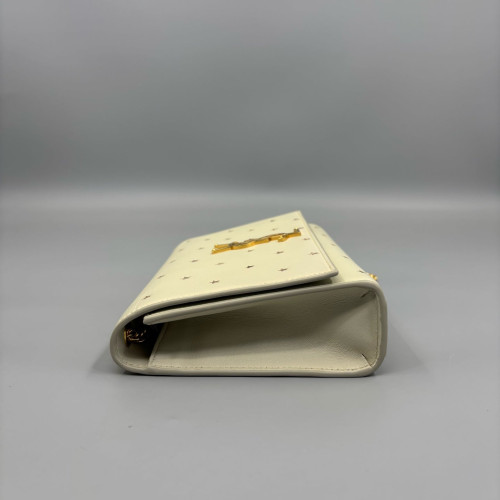 Yves Saint Laurent Print Medium Classic Kate Calfskin Beige Mystic White