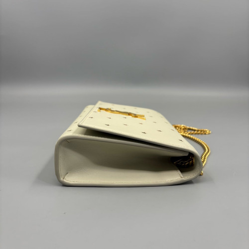 Yves Saint Laurent Print Medium Classic Kate Calfskin Beige Mystic White