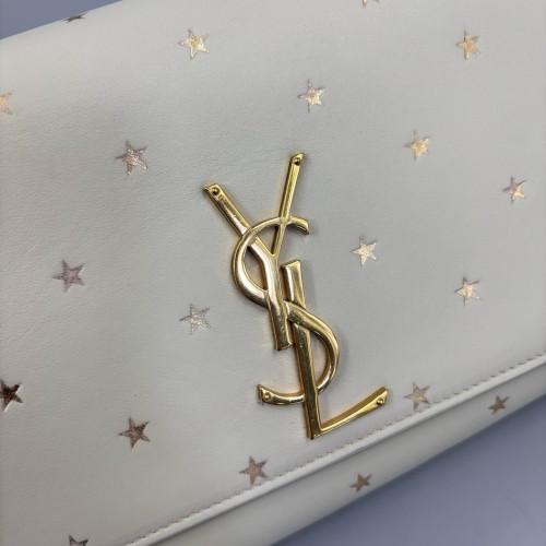 Yves Saint Laurent Print Medium Classic Kate Calfskin Beige Mystic White
