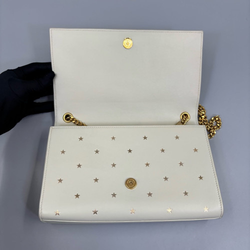 Yves Saint Laurent Print Medium Classic Kate Calfskin Beige Mystic White