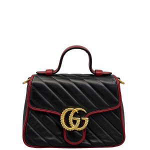 Gucci Mini GG Marmont Top Handle Shoulder Bag Calfskin Black Red