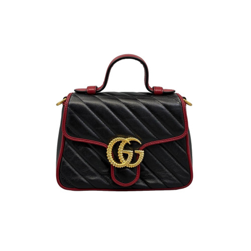 Gucci Mini GG Marmont Top Handle Shoulder Bag Calfskin Black Red