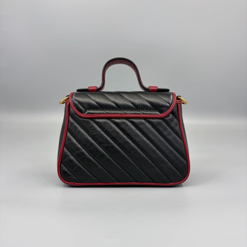 Gucci Mini GG Marmont Top Handle Shoulder Bag Calfskin Black Red