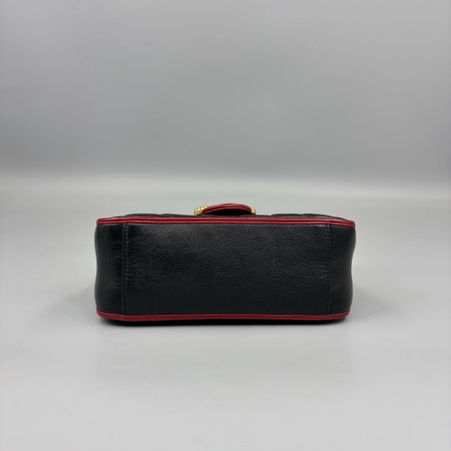 Gucci Mini GG Marmont Top Handle Shoulder Bag Calfskin Black Red
