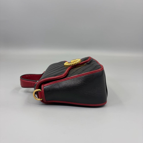 Gucci Mini GG Marmont Top Handle Shoulder Bag Calfskin Black Red