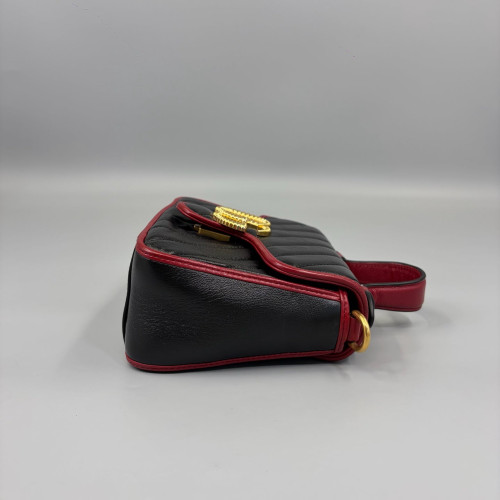 Gucci Mini GG Marmont Top Handle Shoulder Bag Calfskin Black Red