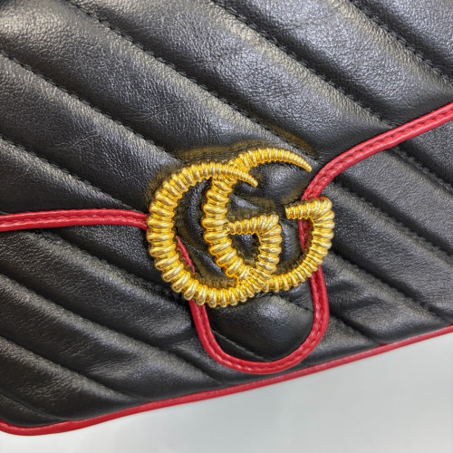 Gucci Mini GG Marmont Top Handle Shoulder Bag Calfskin Black Red
