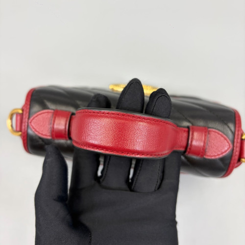 Gucci Mini GG Marmont Top Handle Shoulder Bag Calfskin Black Red