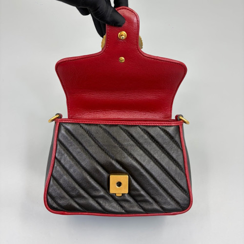 Gucci Mini GG Marmont Top Handle Shoulder Bag Calfskin Black Red