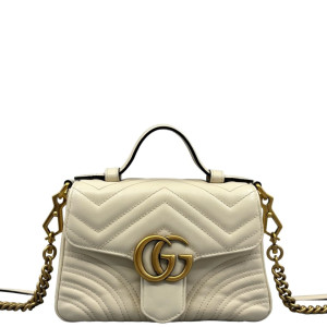 Gucci Mini GG Marmont Top Handle Shoulder Bag Calfskin White