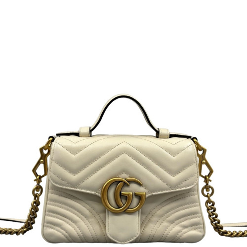 Gucci Mini GG Marmont Top Handle Shoulder Bag Calfskin White