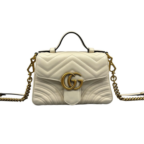 Gucci Mini GG Marmont Top Handle Shoulder Bag Calfskin White