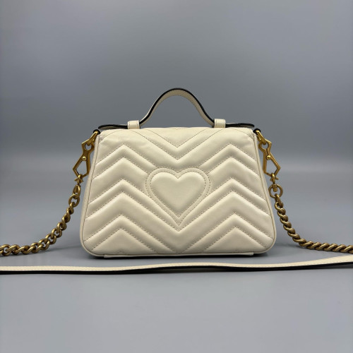 Gucci Mini GG Marmont Top Handle Shoulder Bag Calfskin White
