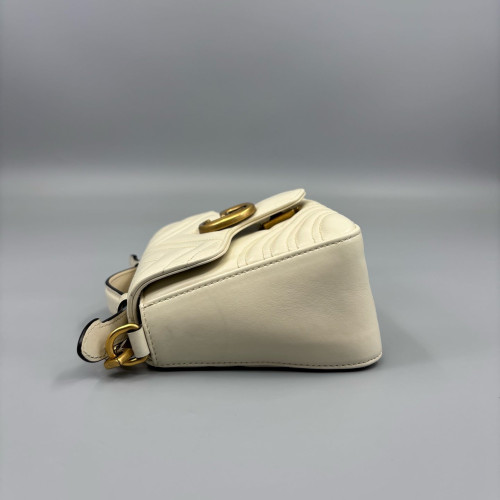 Gucci Mini GG Marmont Top Handle Shoulder Bag Calfskin White
