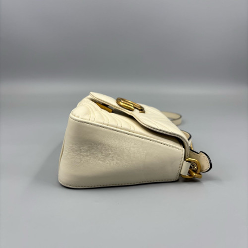 Gucci Mini GG Marmont Top Handle Shoulder Bag Calfskin White