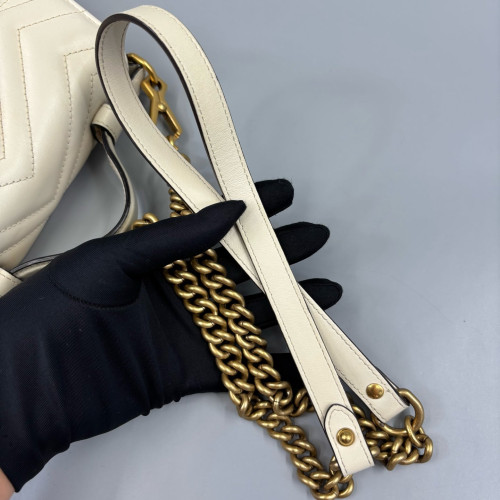 Gucci Mini GG Marmont Top Handle Shoulder Bag Calfskin White
