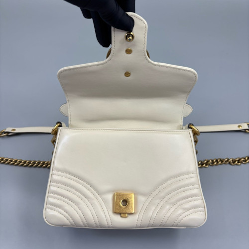 Gucci Mini GG Marmont Top Handle Shoulder Bag Calfskin White