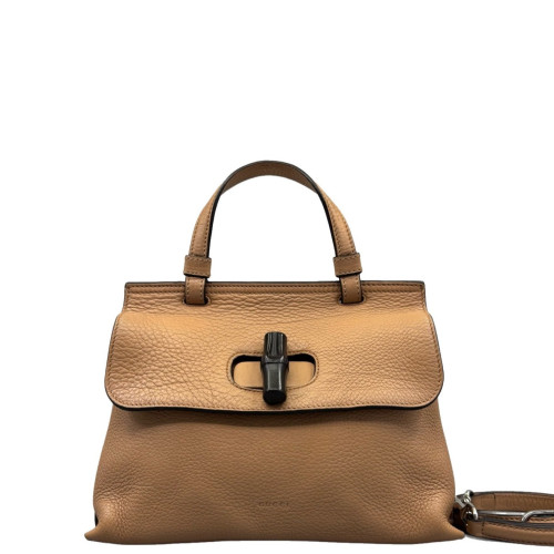 Gucci Bamboo Small Bamboo Daily Top Handle Bag Grained Calfskin Brown Gucci Bamboo Small Bamboo Daily Top Handle Bag Grained Calfskin Brown