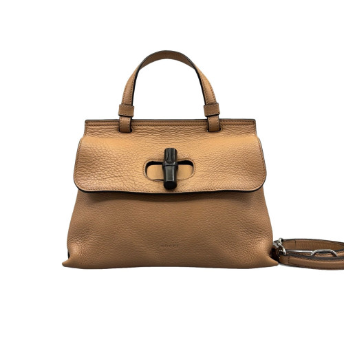 Gucci Bamboo Small Bamboo Daily Top Handle Bag Grained Calfskin Brown Gucci Bamboo Small Bamboo Daily Top Handle Bag Grained Calfskin Brown
