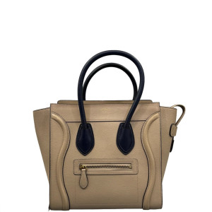Celine Micro Luggage Grained Calfskin Black Beige Clair Celine Micro Luggage Grained Calfskin Black Beige Clair