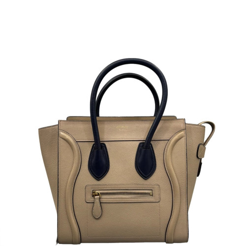 Celine Micro Luggage Grained Calfskin Black Beige Clair