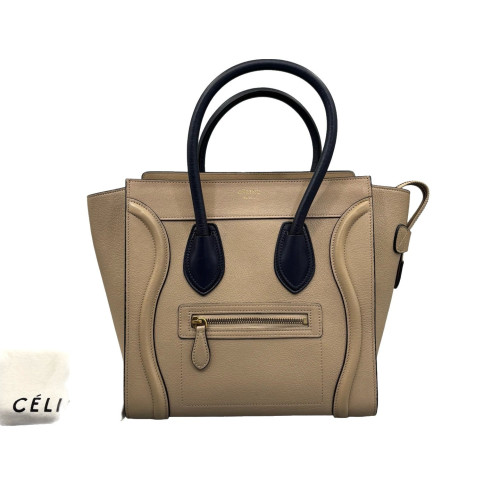Celine Micro Luggage Grained Calfskin Black Beige Clair