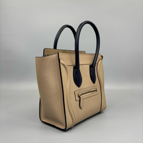 Celine Micro Luggage Grained Calfskin Black Beige Clair