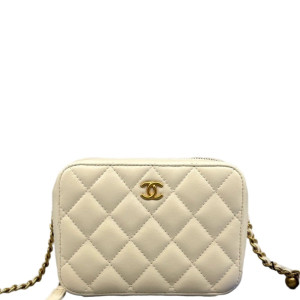 Chanel Quilted Camera Case Calfskin White