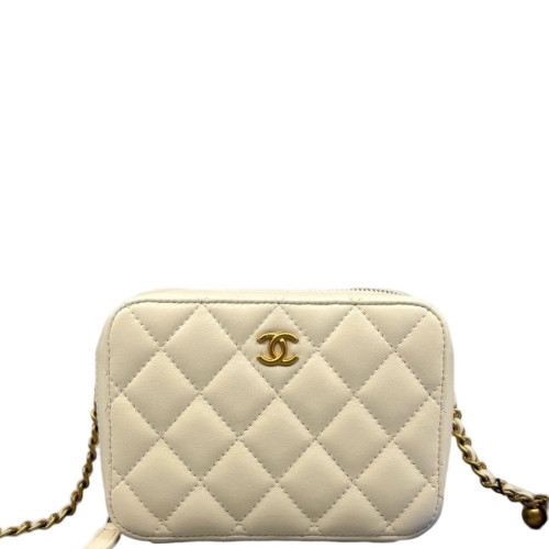 Chanel Quilted Camera Case Calfskin White