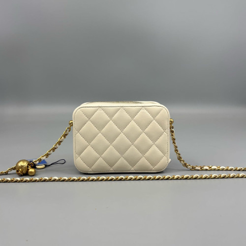 Chanel Quilted Camera Case Calfskin White