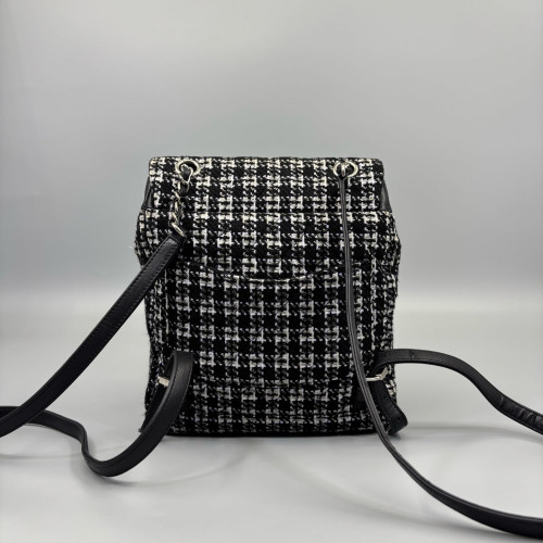 Chanel Houndstooth Small Salzburg Backpack Tweed Black White
