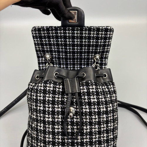 Chanel Houndstooth Small Salzburg Backpack Tweed Black White