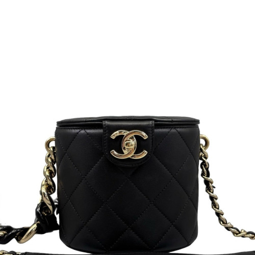 Chanel Quilted Tubular Vanity Case Calfskin Black Chanel Quilted Tubular Vanity Case Calfskin Black