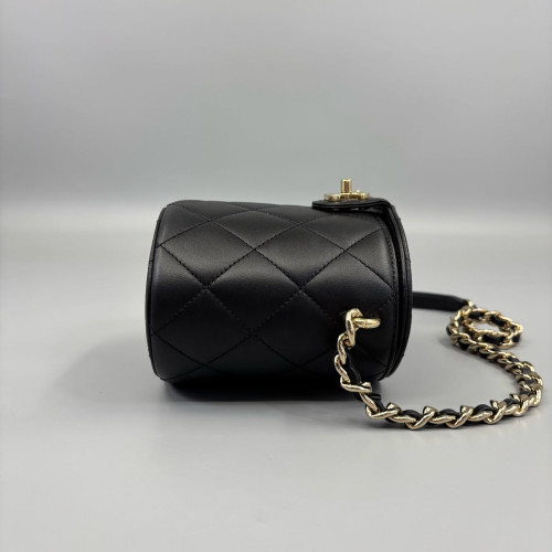 Chanel Quilted Tubular Vanity Case Calfskin Black Chanel Quilted Tubular Vanity Case Calfskin Black