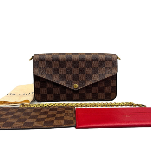 Louis Vuitton Pochette Felicie Chain Wallet Damier Ebene Brown