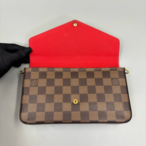 Louis Vuitton Pochette Felicie Chain Wallet Damier Ebene Brown